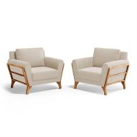 Kit 2 Poltronas Sabrina De Madeira Maciça Com Almofada Veludo Bege 102 - 2