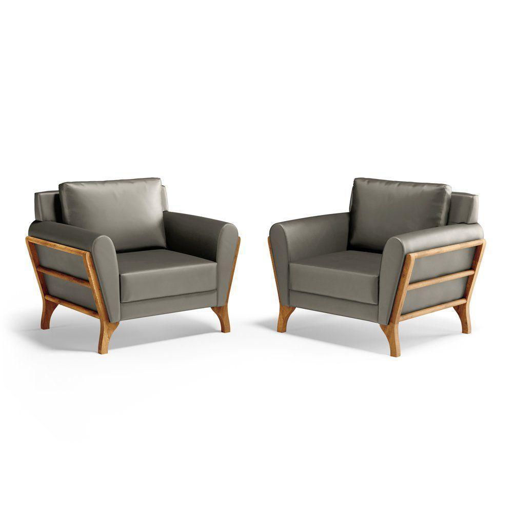 Kit 2 Poltronas Sabrina De Madeira Maciça Com Almofada Veludo Chumbo 109 - 2