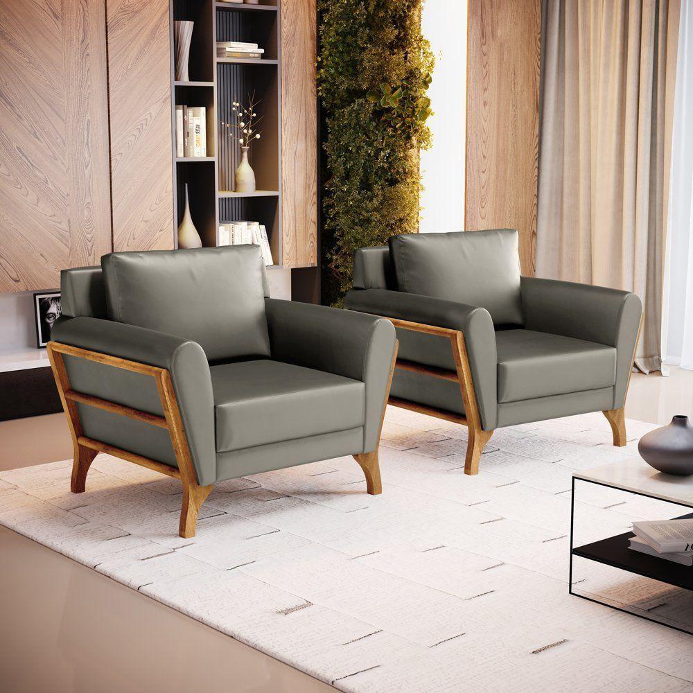 Kit 2 Poltronas Sabrina De Madeira Maciça Com Almofada Veludo Chumbo 109 - 3