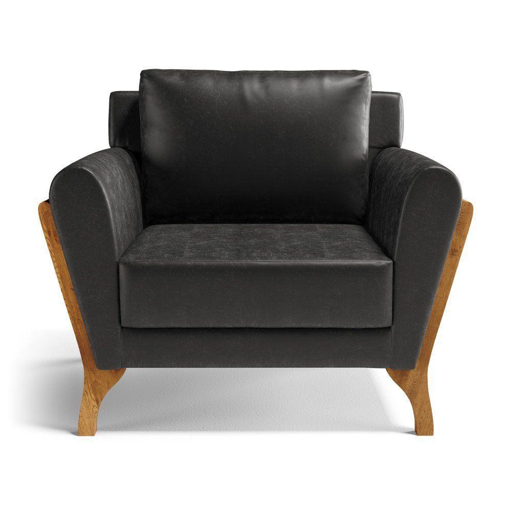 Kit 2 Poltronas Sabrina De Madeira Maciça Com Almofada Courino Preto 503 - 2