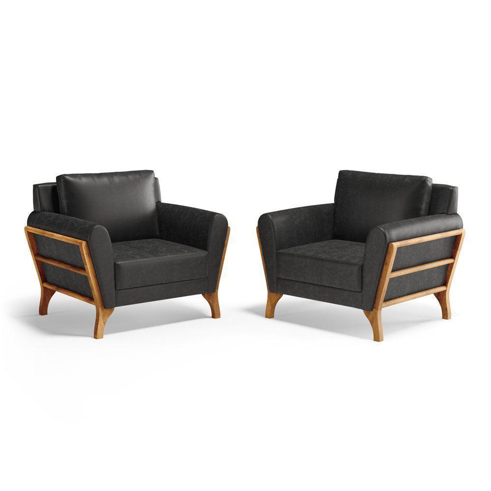 Kit 2 Poltronas Sabrina De Madeira Maciça Com Almofada Courino Preto 503 - 4