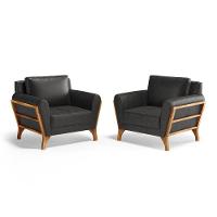 Kit 2 Poltronas Sabrina De Madeira Maciça Com Almofada Courino Preto 503