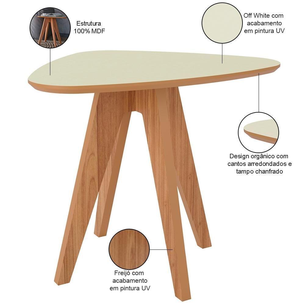 Mesa Lateral Para Sala De Estar Orgânica Selly D03 Off White Freijó - Lyam Decor - 3