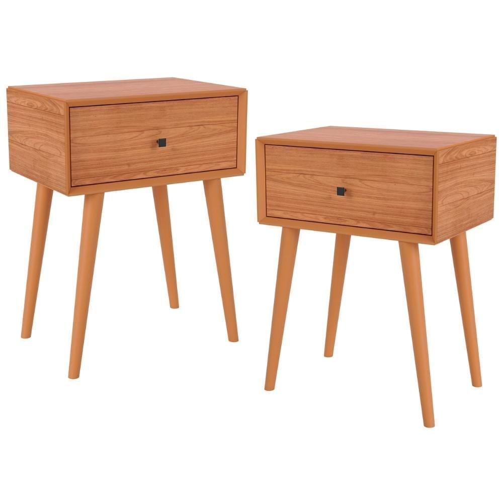 Kit 02 Mesas De Cabeceira 1 Gaveta Pés Palito Kayla D03 Freijó - Lyam Decor - 1