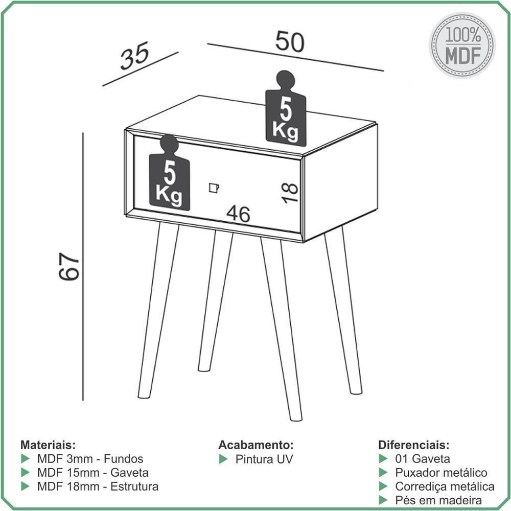 Kit 02 Mesas De Cabeceira 1 Gaveta Pés Palito Kayla D03 Freijó - Lyam Decor - 5
