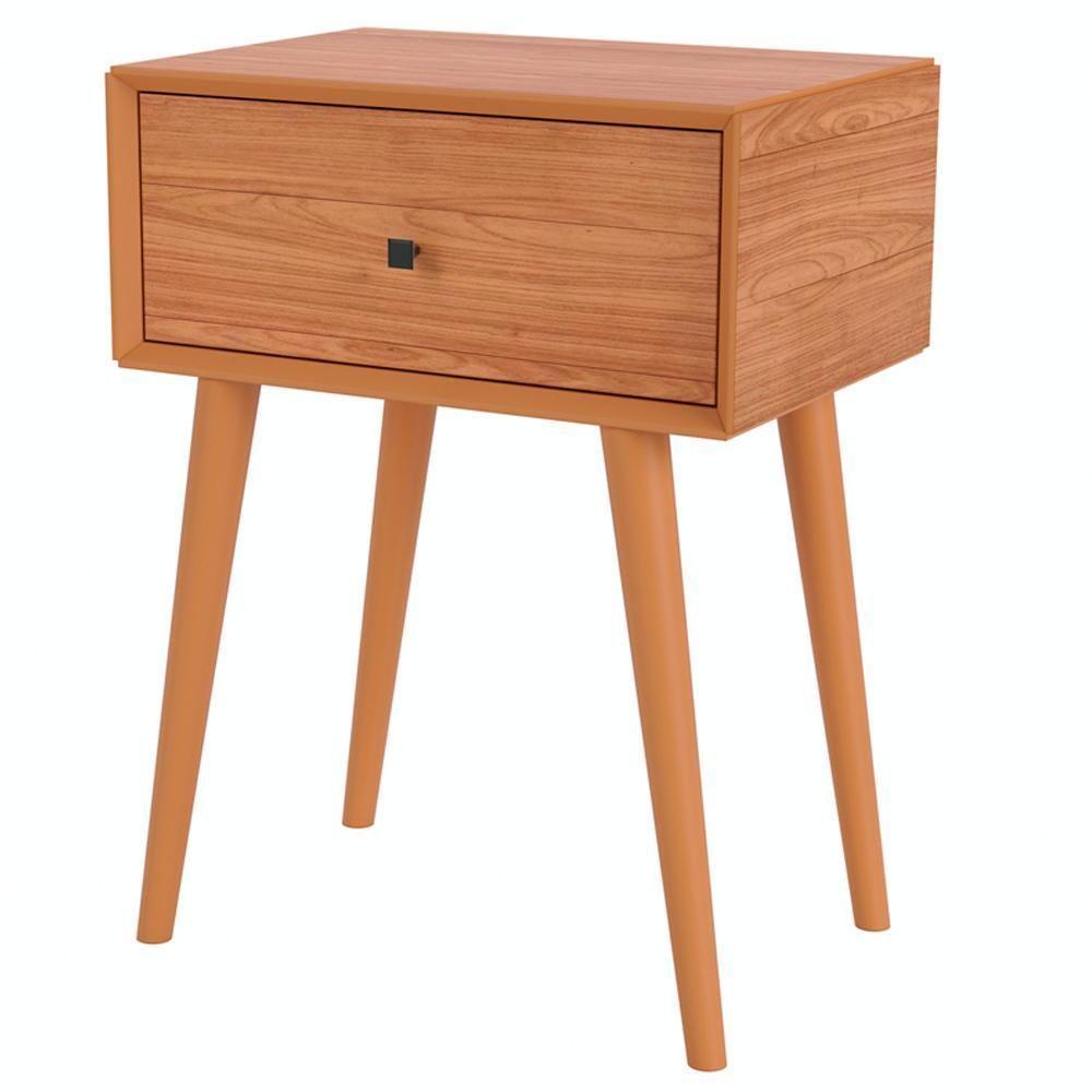 Kit 02 Mesas De Cabeceira 1 Gaveta Pés Palito Kayla D03 Freijó - Lyam Decor - 6