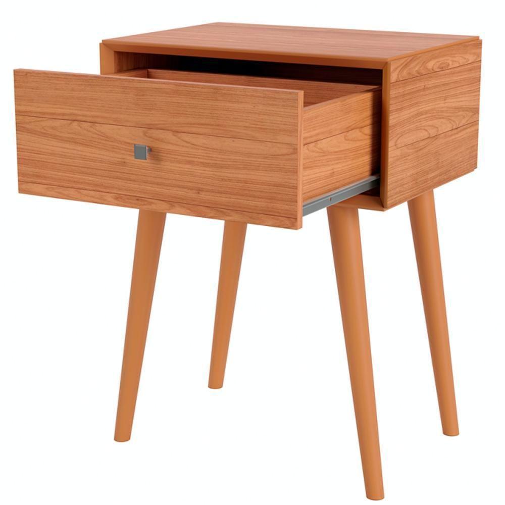 Kit 02 Mesas De Cabeceira 1 Gaveta Pés Palito Kayla D03 Freijó - Lyam Decor - 7