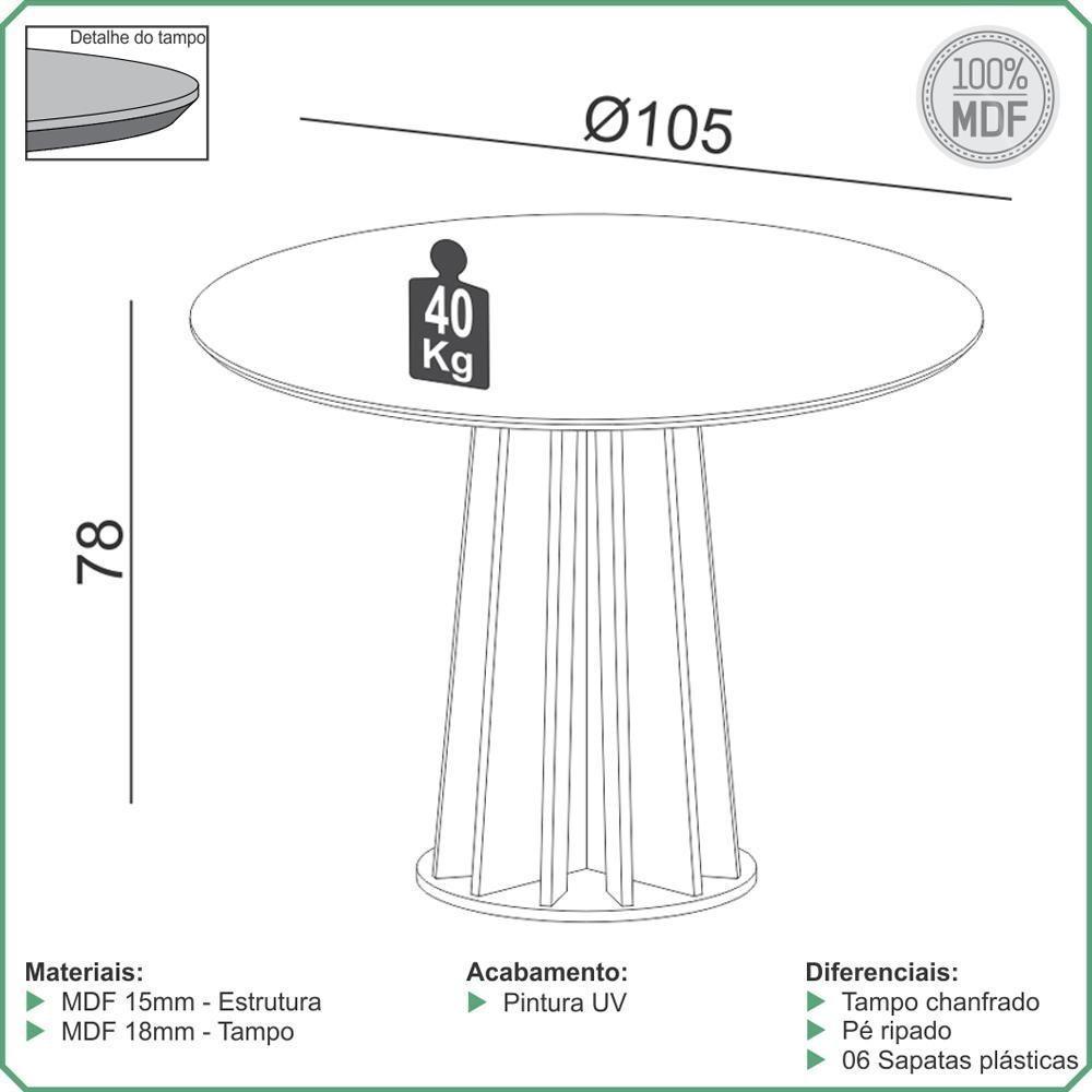 Mesa De Jantar Redonda Pés Ripado Orgânico 105cm Ceci D03 Freijó Preto Fosco - Lyam Decor - 3