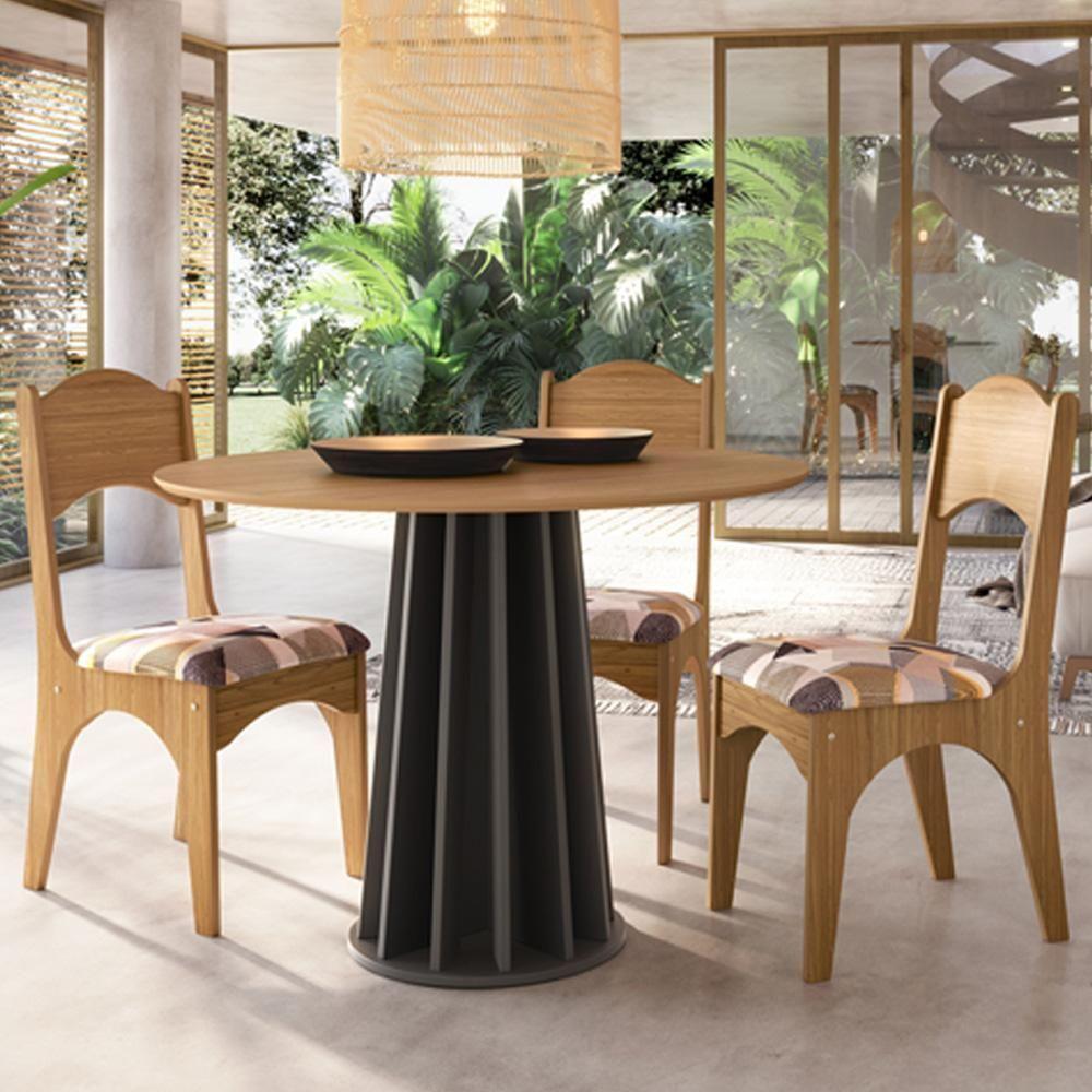 Mesa De Jantar Redonda Pés Ripado Orgânico 105cm Ceci D03 Freijó Preto Fosco - Lyam Decor - 4