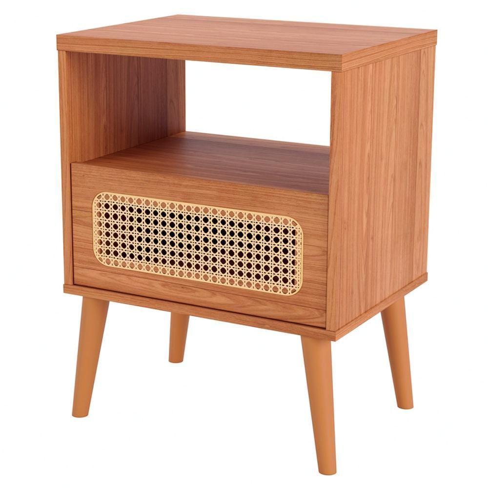 Kit 02 Mesas De Cabeceira 1 Gaveta Com Palhinha Natural Zack D03 Freijó - Lyam Decor - 1