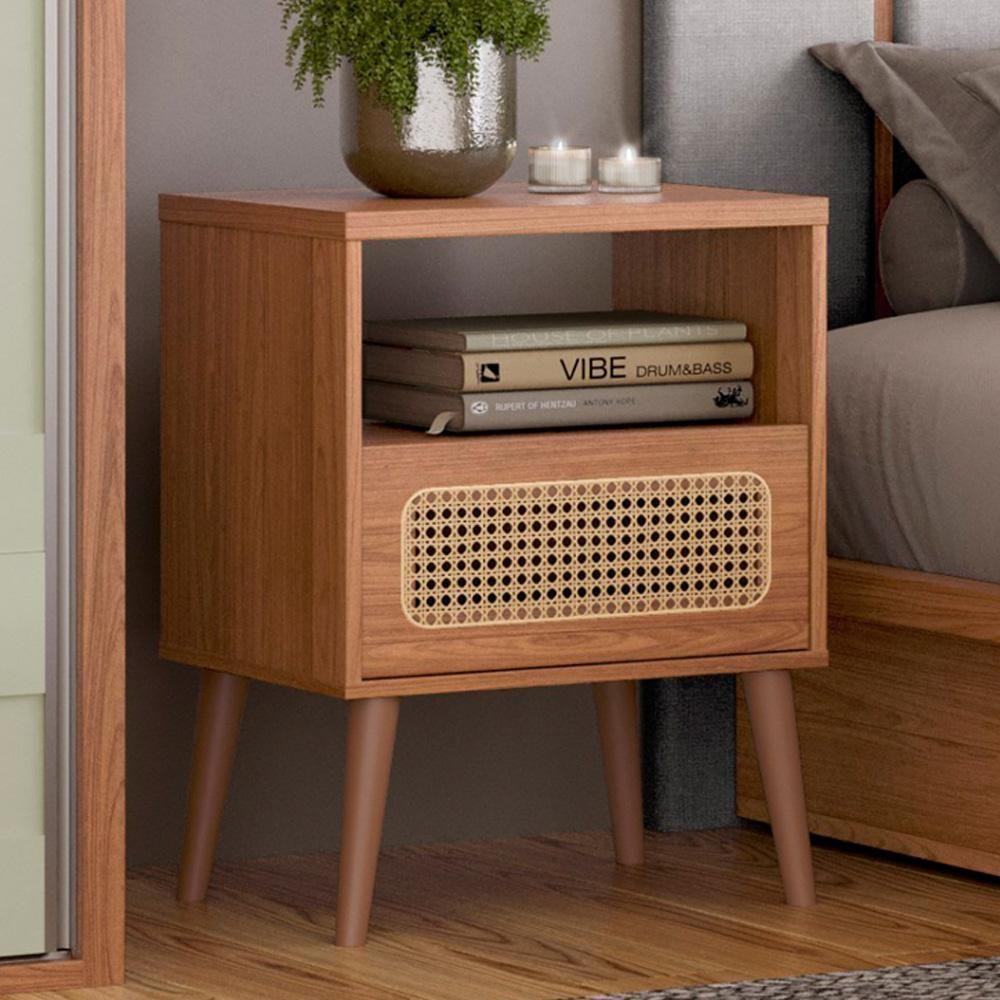 Kit 02 Mesas De Cabeceira 1 Gaveta Com Palhinha Natural Zack D03 Freijó - Lyam Decor - 3