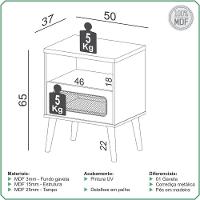 Kit 02 Mesas De Cabeceira 1 Gaveta Com Palhinha Natural Zack D03 Freijó - Lyam Decor - 2