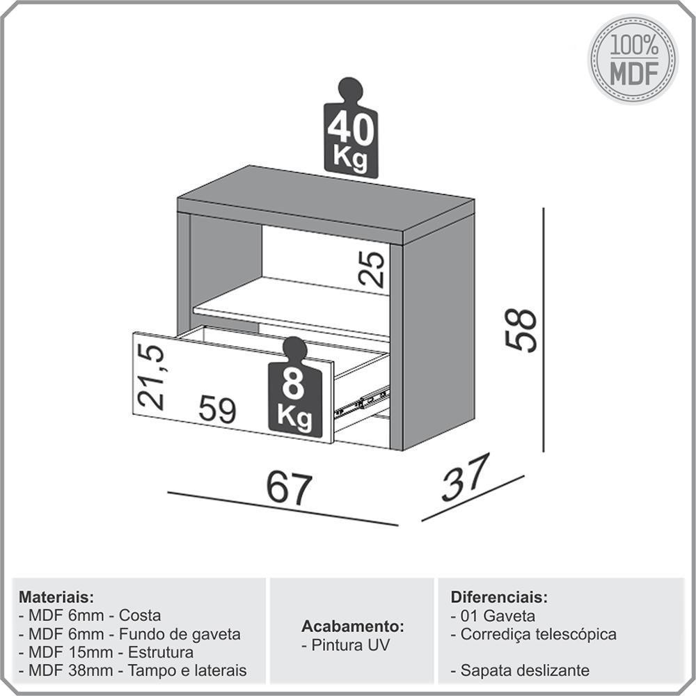 Kit 02 Mesas De Cabeceira Moderna 1 Gaveta Cameron D03 Freijó Off White - Lyam Decor - 5