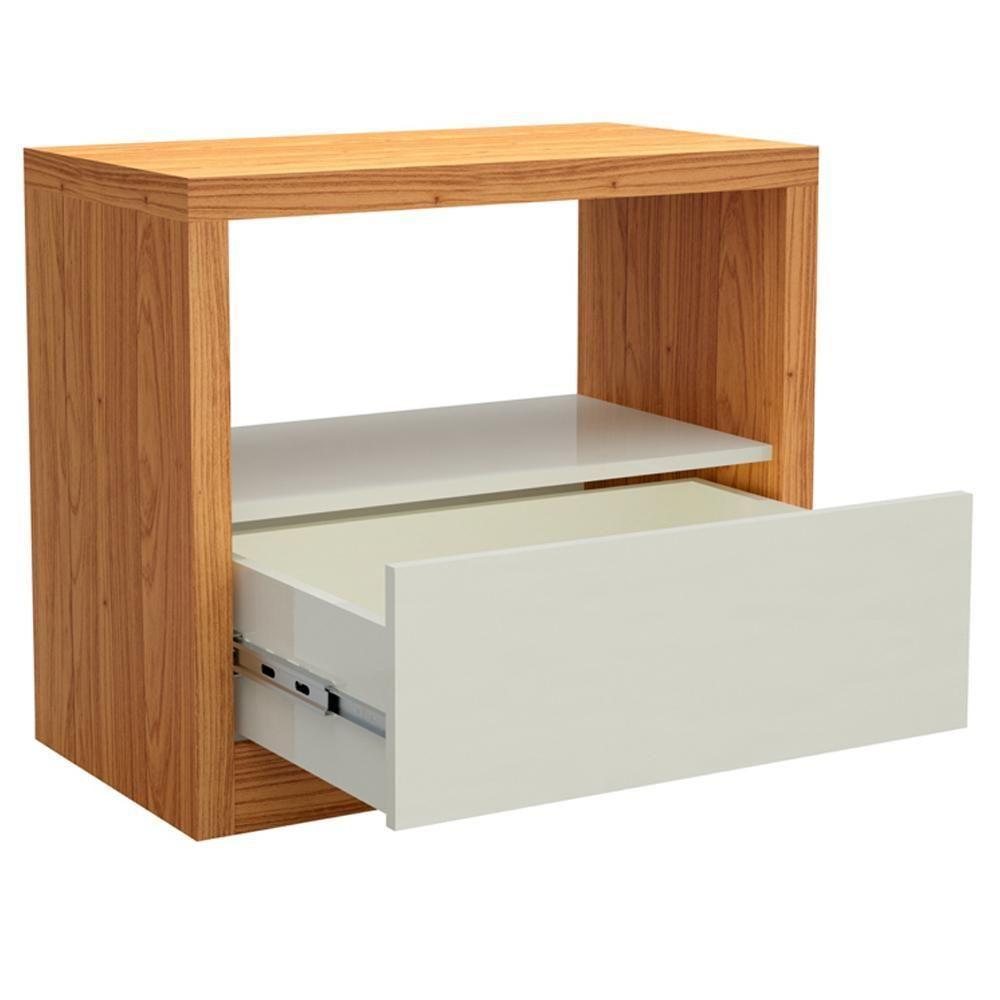 Kit 02 Mesas De Cabeceira Moderna 1 Gaveta Cameron D03 Freijó Off White - Lyam Decor - 7