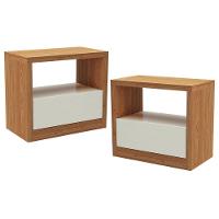 Kit 02 Mesas De Cabeceira Moderna 1 Gaveta Cameron D03 Freijó Off White - Lyam Decor - 1