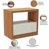 Kit 02 Mesas De Cabeceira Moderna 1 Gaveta Cameron D03 Freijó Off White - Lyam Decor