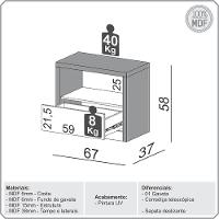 Kit 02 Mesas De Cabeceira Moderna 1 Gaveta Cameron D03 Freijó Off White - Lyam Decor - 5