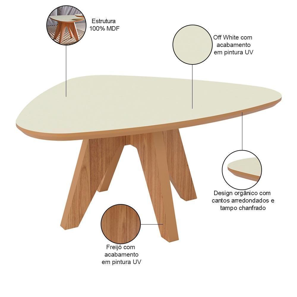 Kit 02 Mesas De Centro E 01 Mesa Lateral Orgânica Selly D03 Off White Freijó - Lyam Decor - 6