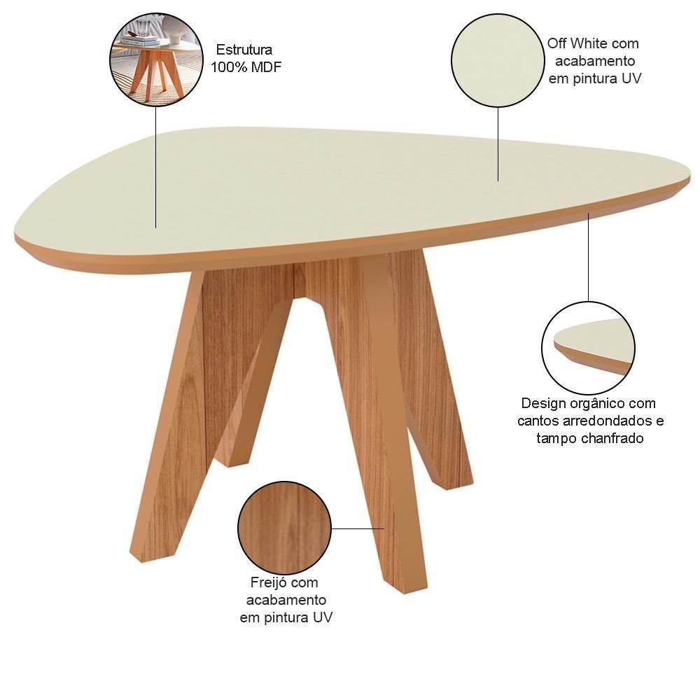 Kit 02 Mesas De Centro E 01 Mesa Lateral Orgânica Selly D03 Off White Freijó - Lyam Decor - 7