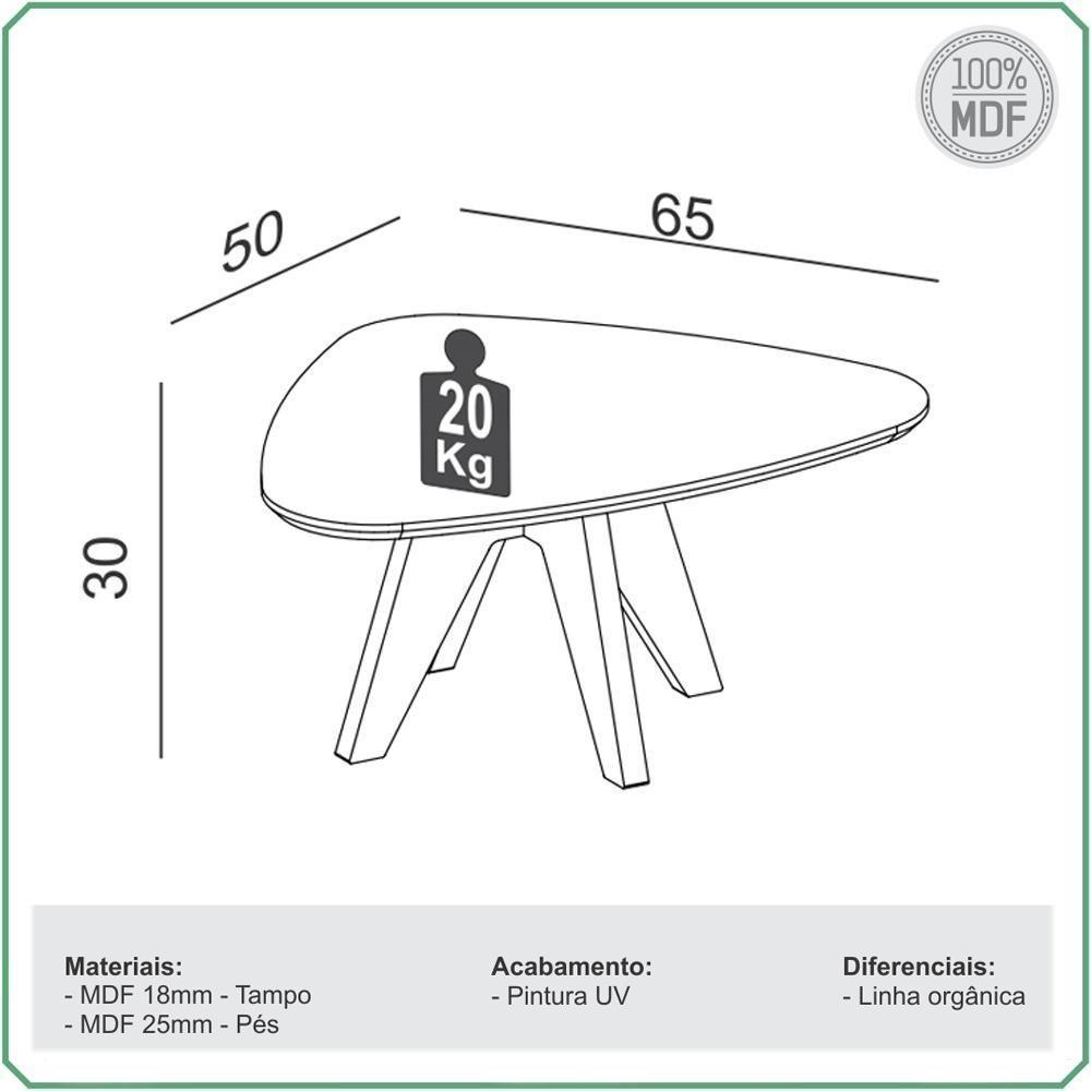 Kit 02 Mesas De Centro E 01 Mesa Lateral Orgânica Selly D03 Off White Freijó - Lyam Decor - 8
