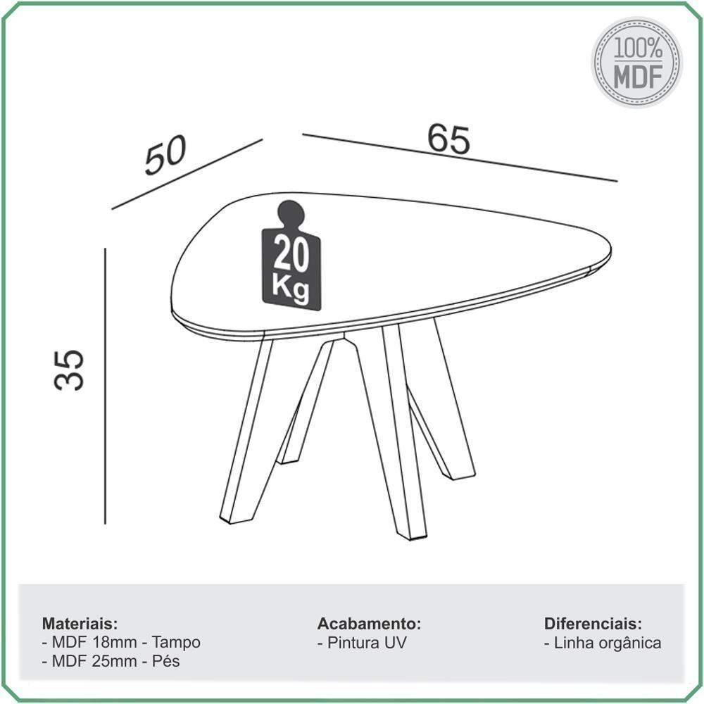 Kit 02 Mesas De Centro E 01 Mesa Lateral Orgânica Selly D03 Off White Freijó - Lyam Decor - 10