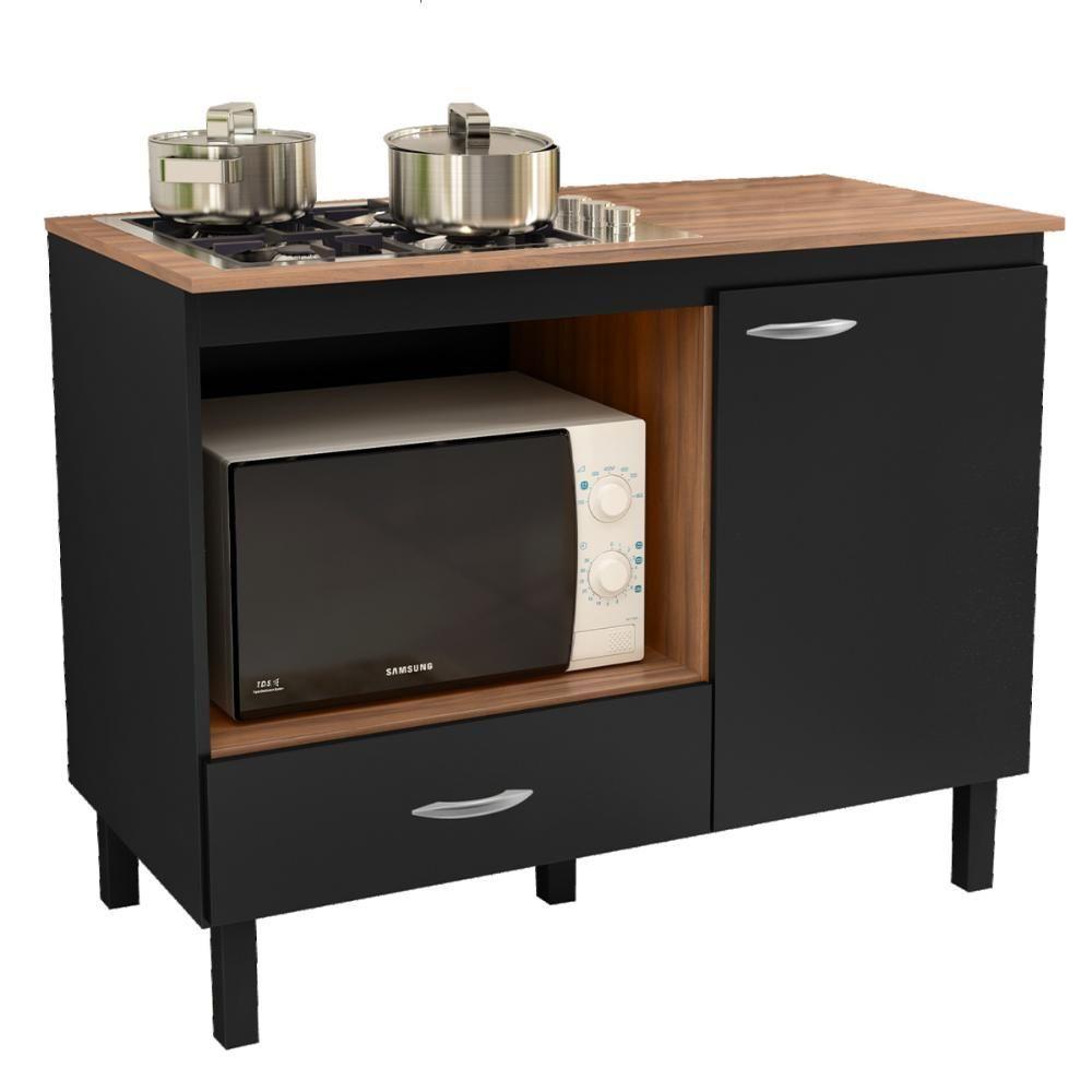 Balcão Cozinha Cooktop Blane 105cm Com 1 Porta E 1 Gaveta Preto/freijo - 2