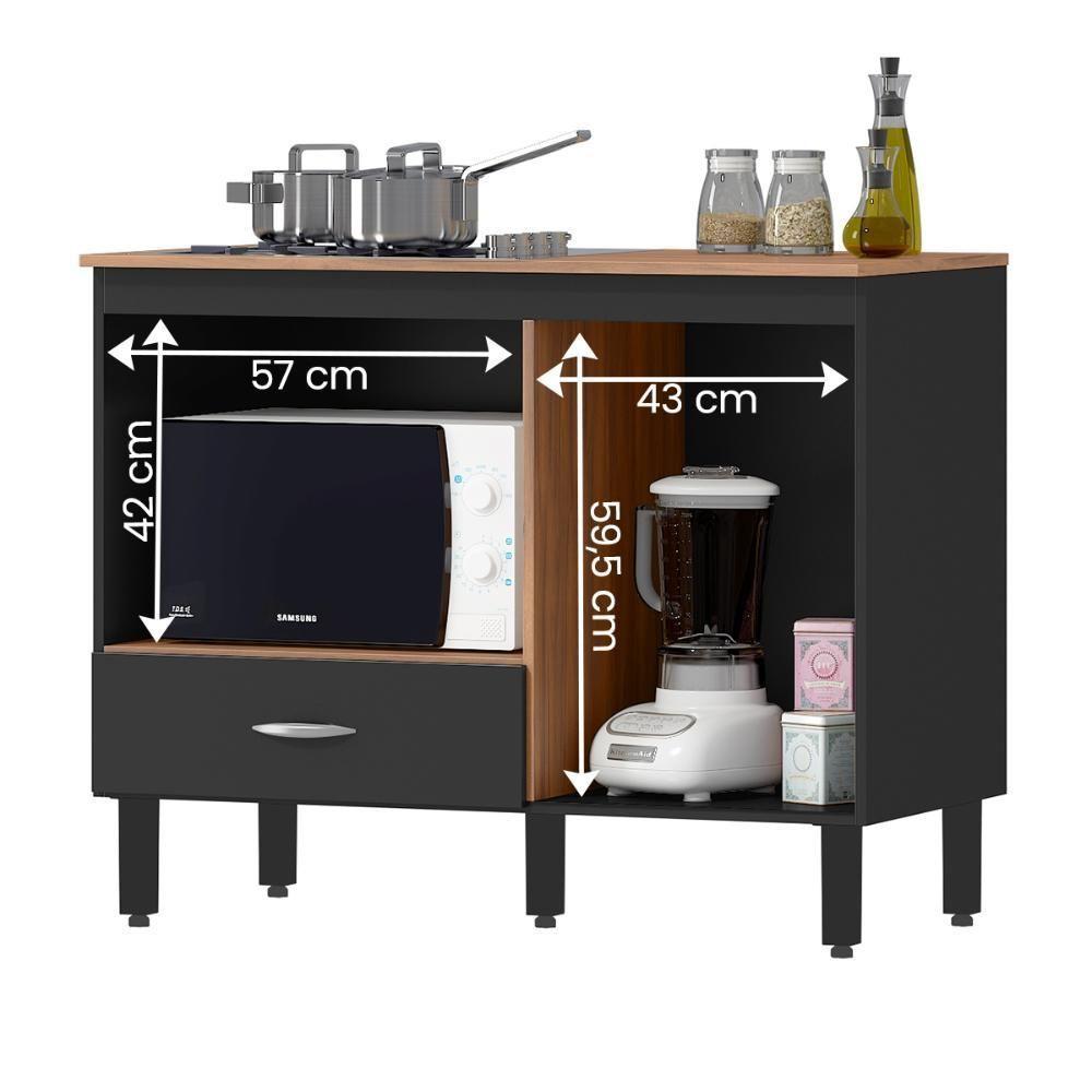 Balcão Cozinha Cooktop Blane 105cm Com 1 Porta E 1 Gaveta Preto/freijo - 3