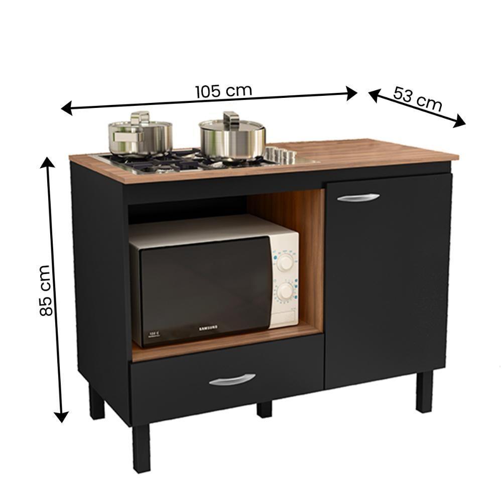 Balcão Cozinha Cooktop Blane 105cm Com 1 Porta E 1 Gaveta Preto/freijo - 4