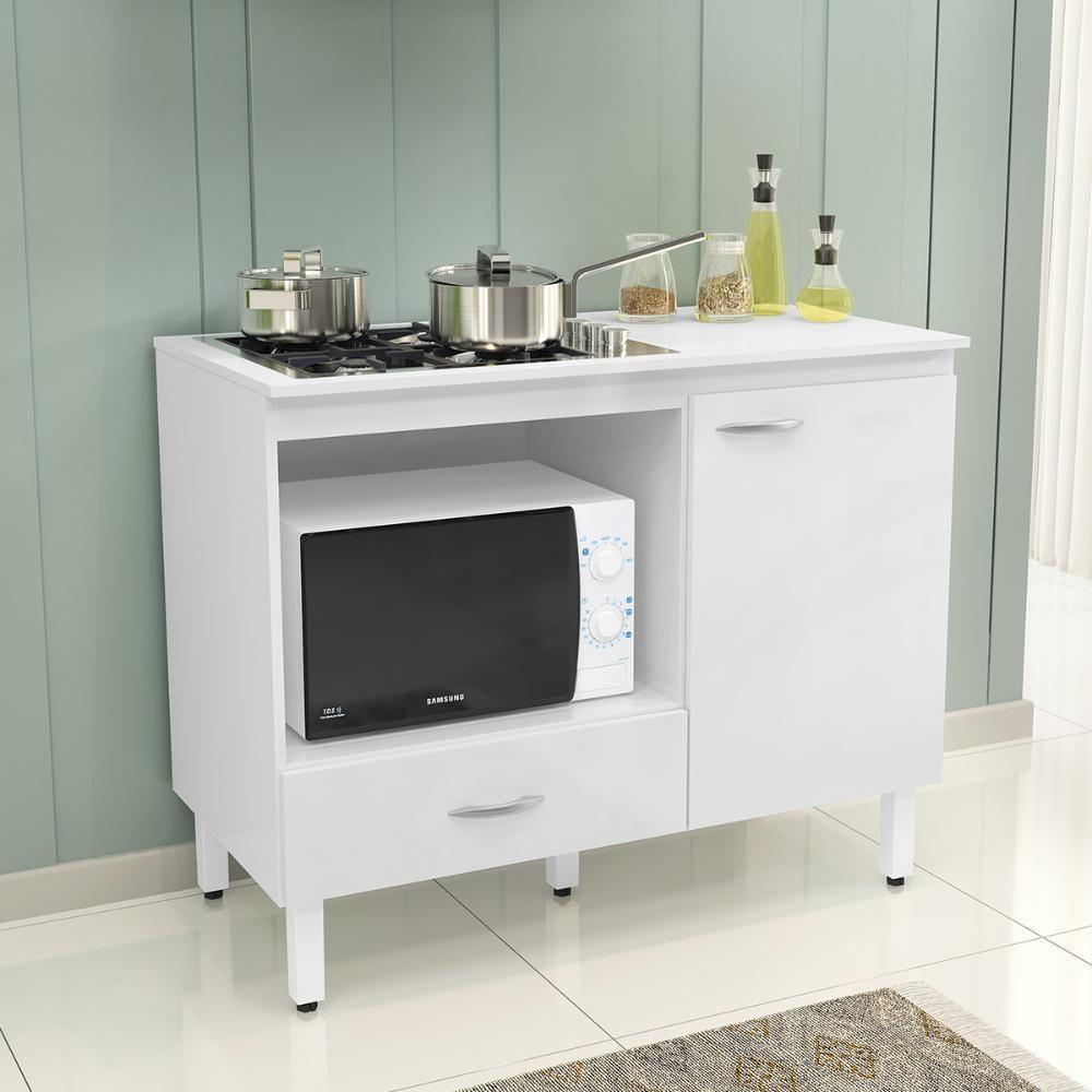 Balcão Cozinha Cooktop Blane 105cm Com 1 Porta E 1 Gaveta Branco - 1