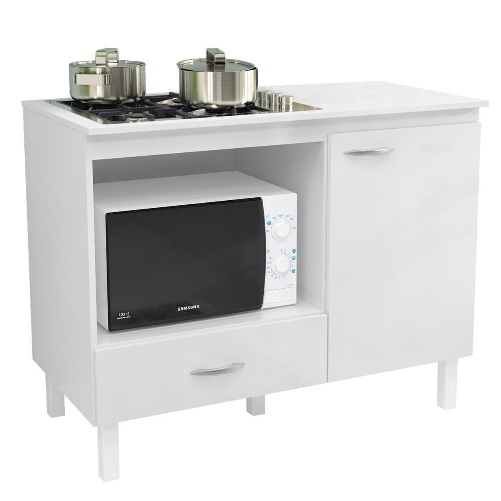 Balcão Cozinha Cooktop Blane 105cm Com 1 Porta E 1 Gaveta Branco - 3