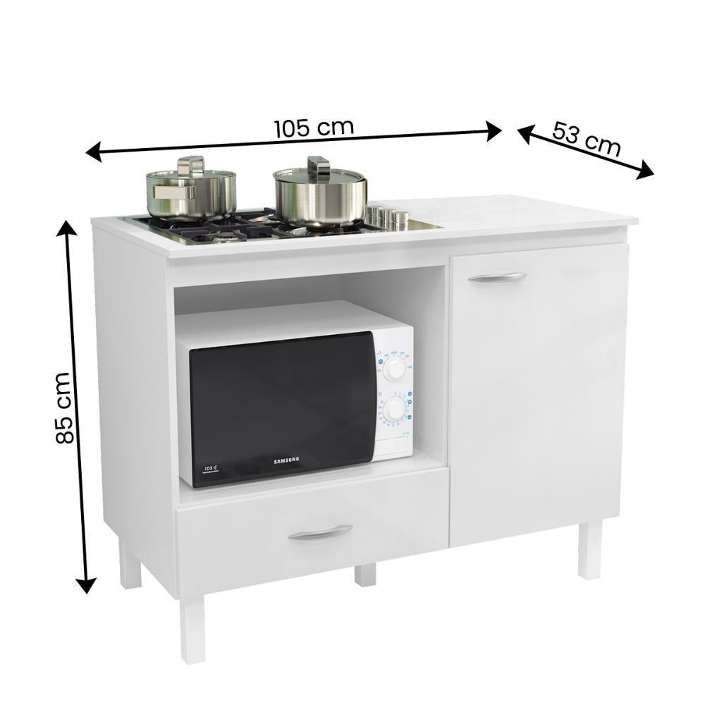 Balcão Cozinha Cooktop Blane 105cm Com 1 Porta E 1 Gaveta Branco - 4
