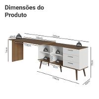 Mesa De Escritório Em L 3 Gavetas Branco/rustic Lisboa Madesa Branco/rustic