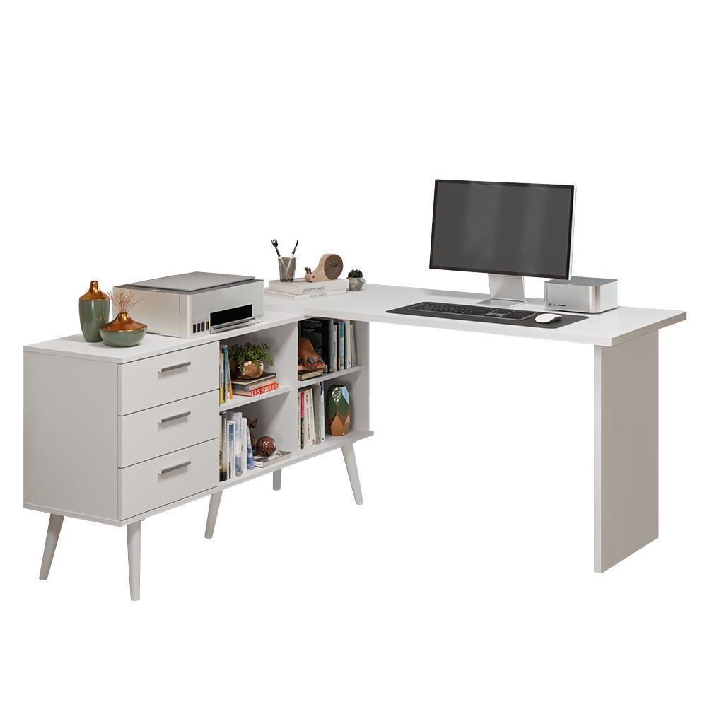 Mesa De Escritório Em L 3 Gavetas Branco Lisboa Madesa Xa Branco - 2