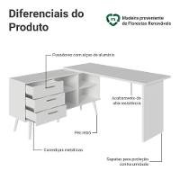 Mesa De Escritório Em L 3 Gavetas Branco Lisboa Madesa Xa Branco - 5