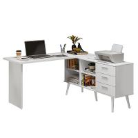 Mesa De Escritório Em L 3 Gavetas Branco Lisboa Madesa Branco