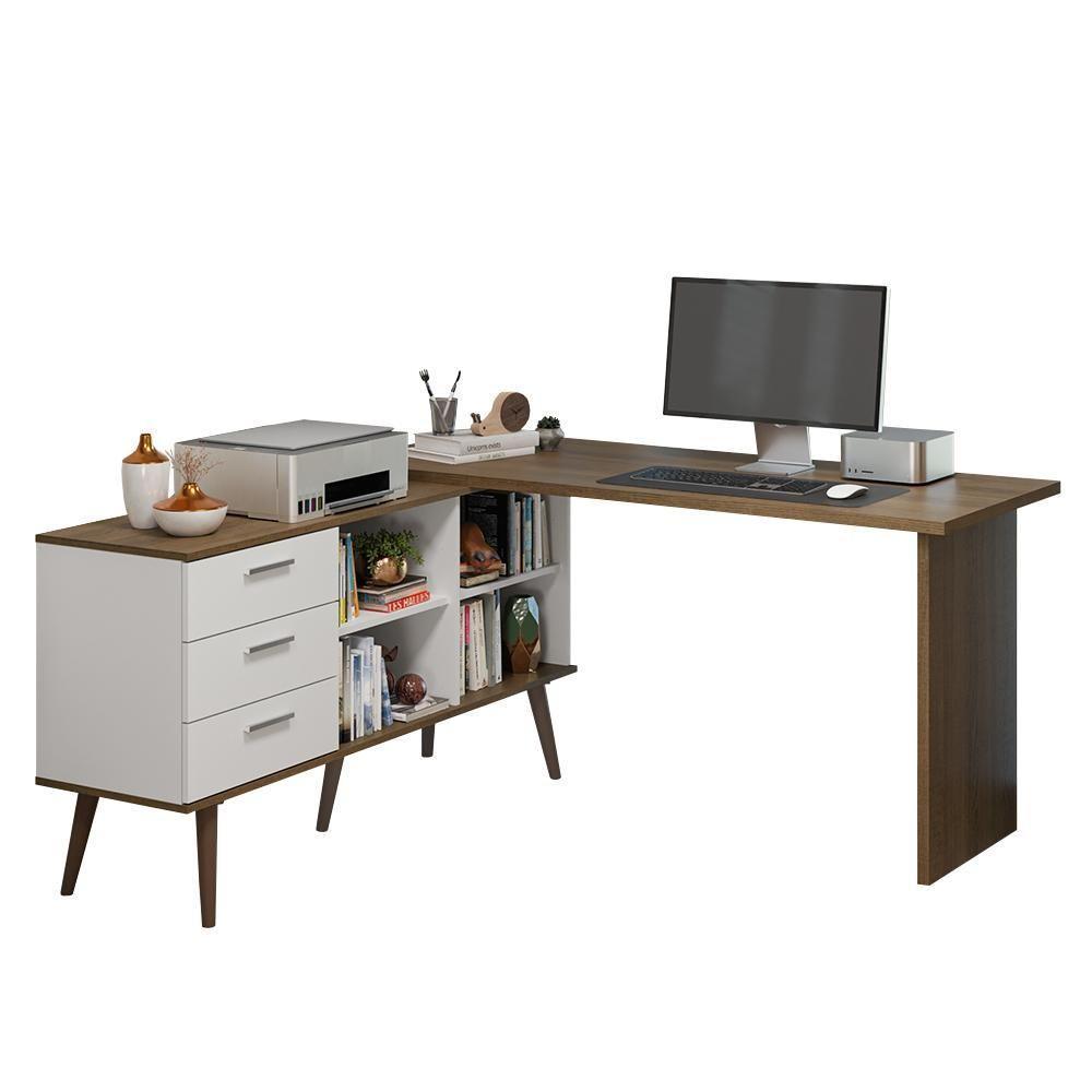 Mesa De Escritório Em L 3 Gavetas Lisboa Madesa Xa Branco/rustic - 2