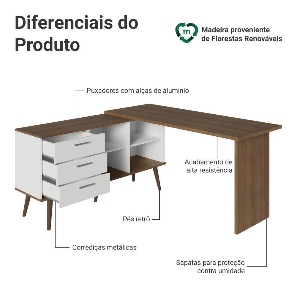 Mesa De Escritório Em L 3 Gavetas Lisboa Madesa Xa Branco/rustic - 5