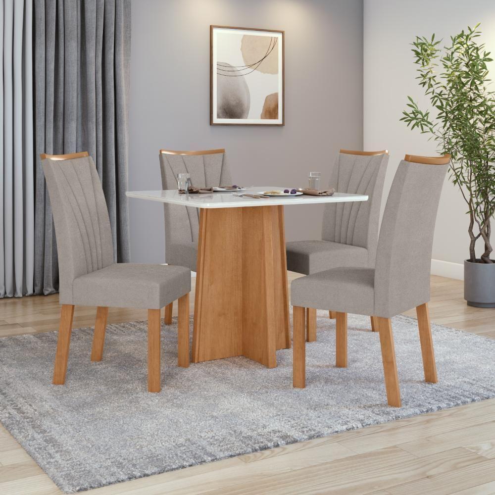 Mesa 0,90 Celebrare Com 4 Cadeiras Apogeu Veludo Liso Capuccino Amendoa Clean/off White - 1