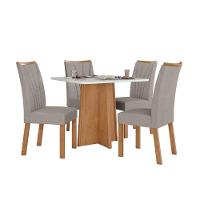 Mesa 0,90 Celebrare Com 4 Cadeiras Apogeu Veludo Liso Capuccino Amendoa Clean/off White - 2