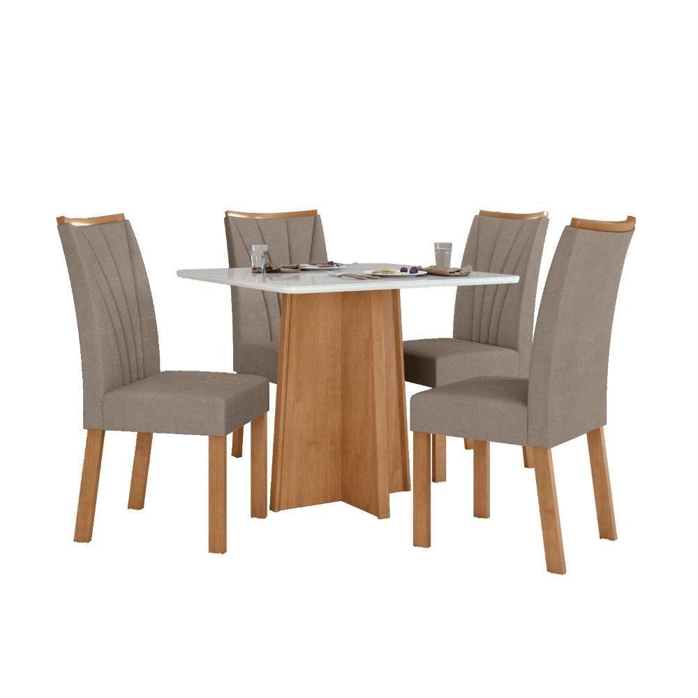 Mesa 0,90 Celebrare Com 4 Cadeiras Apogeu Suede Animale Amendoa Clean/off White - 2