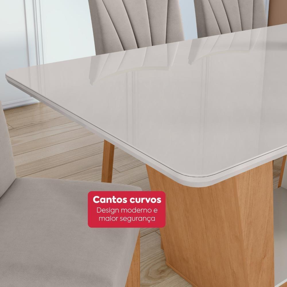 Mesa 1,70 Apogeu Com Vidro + 06 Cadeiras Apogeu Tecido Veludo Liso Capuccino Amendoa Cle/off - 5