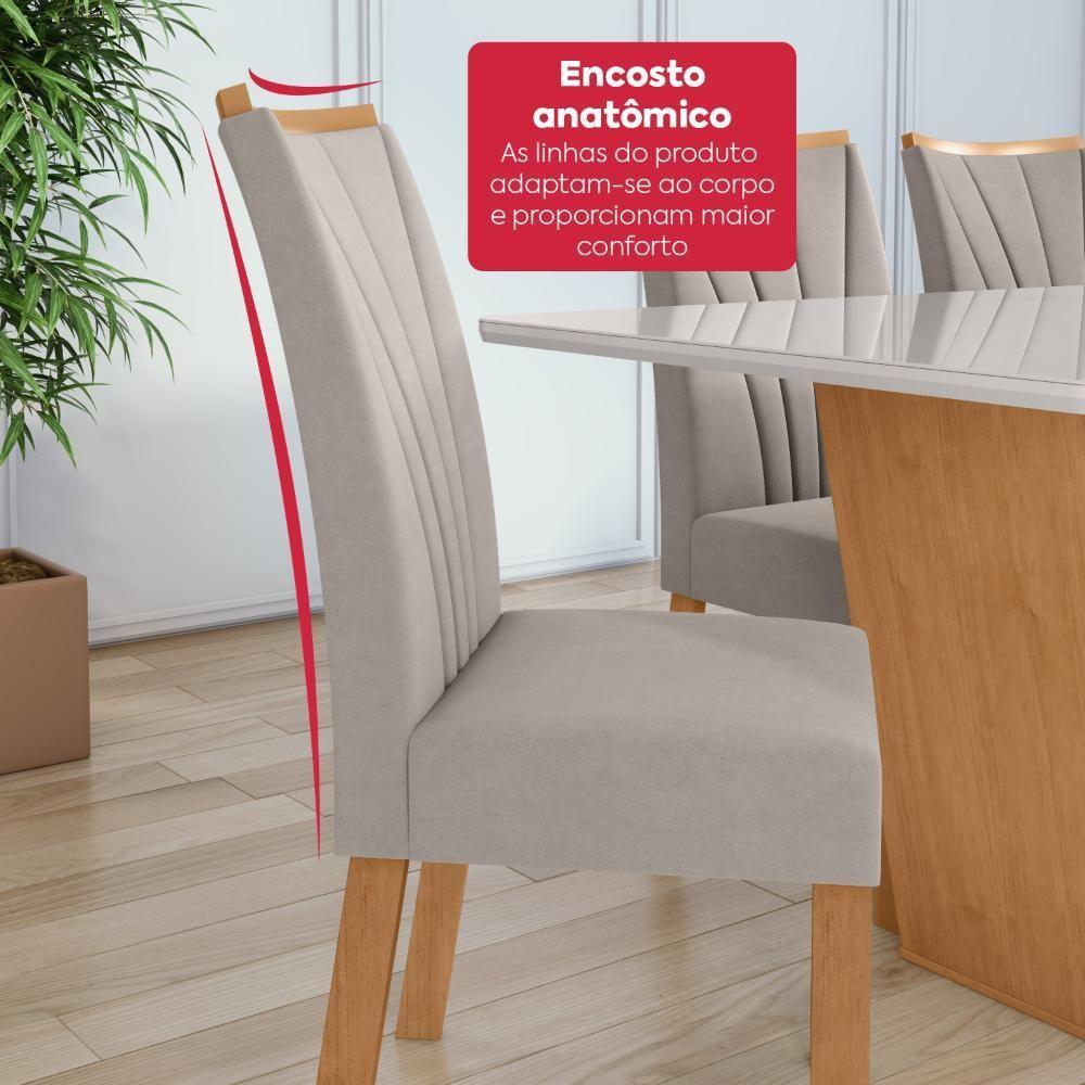 Mesa 1,70 Apogeu Com Vidro + 06 Cadeiras Apogeu Tecido Veludo Liso Capuccino Amendoa Cle/off - 6