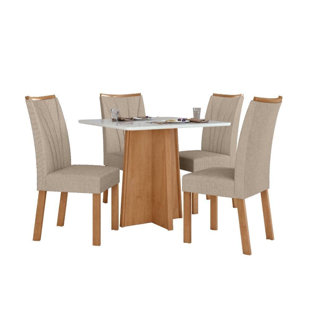 Mesa 0,90 Celebrare Com 4 Cadeiras Apogeu Tecido Linho Rinzai Bege Amendoa Clean/off White - 2