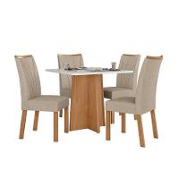 Mesa 0,90 Celebrare Com 4 Cadeiras Apogeu Tecido Linho Rinzai Bege Amendoa Clean/off White - 2