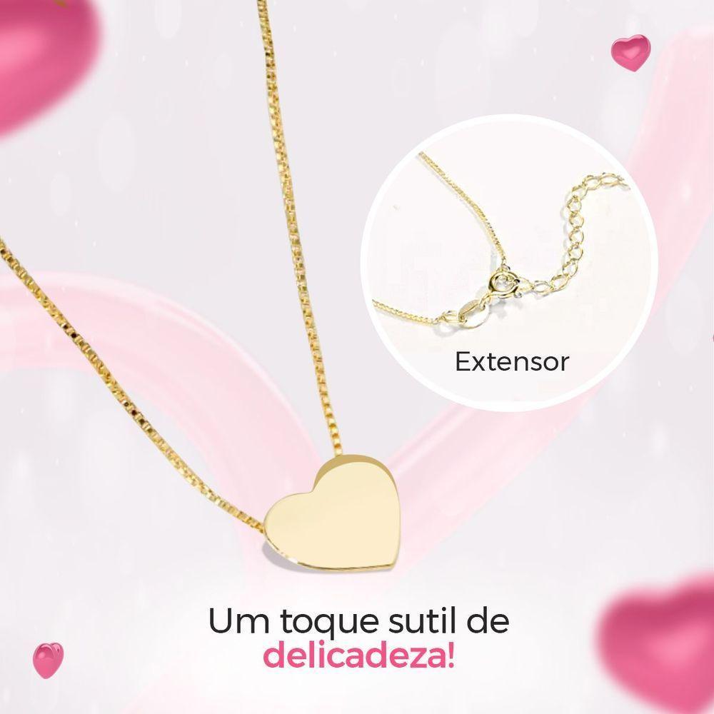 Colar Feminino Dourado Banhado Ouro Aço Pingente Coração - 2