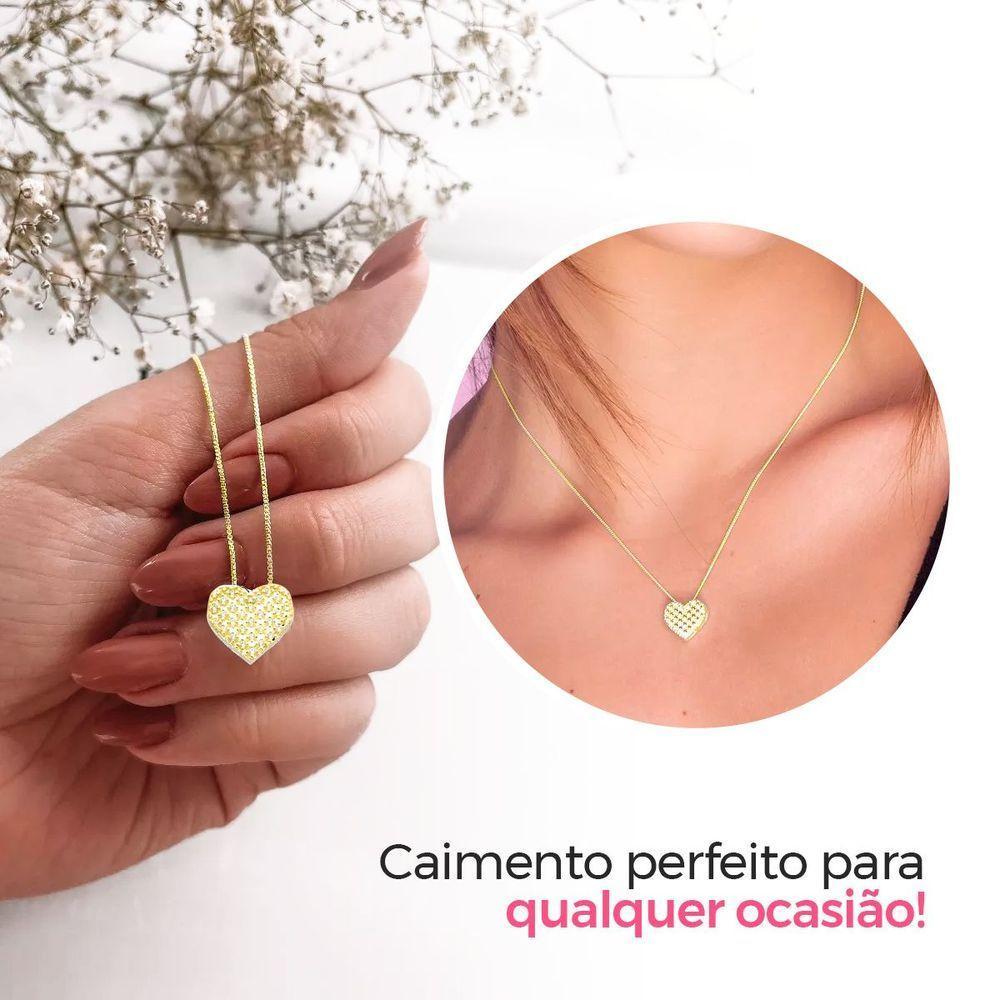 Colar Feminino Dourado Banhado Ouro Aço Pingente Coração - 4