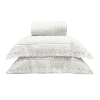 Cobre Leito Bordare Premium Com Porta Travesseiro Appel Branco - Queen