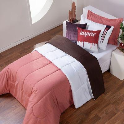 Kit Edredom Linho Colorful Solteiro 4 Peças 100% Poliéster - Rosê
