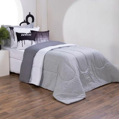 Kit Edredom Linho Colorful Solteiro 4 Peças 100% Poliéster - Cinza