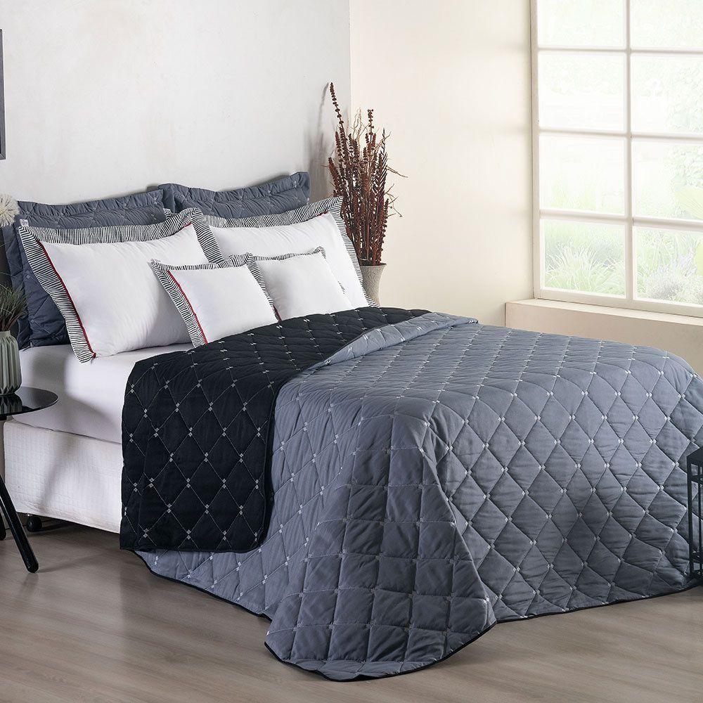 Kit Cobre Leito Dupla Face Casal Queen Bordado Renove 7 Peças Hipercal 400 Fios 100% Poliéster - Cinza - 2